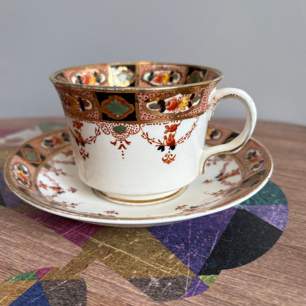 Royal Stafford 4829 Imari-Style Design Bone China Tea Cup and Saucer Set, 1940s